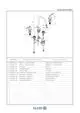 Diagramm einer Waschtischarmatur von Kludi mit Bauteilen und Ersatzteilbezeichnungen. Enthält Armatur, Hebel und Montageinformationen.